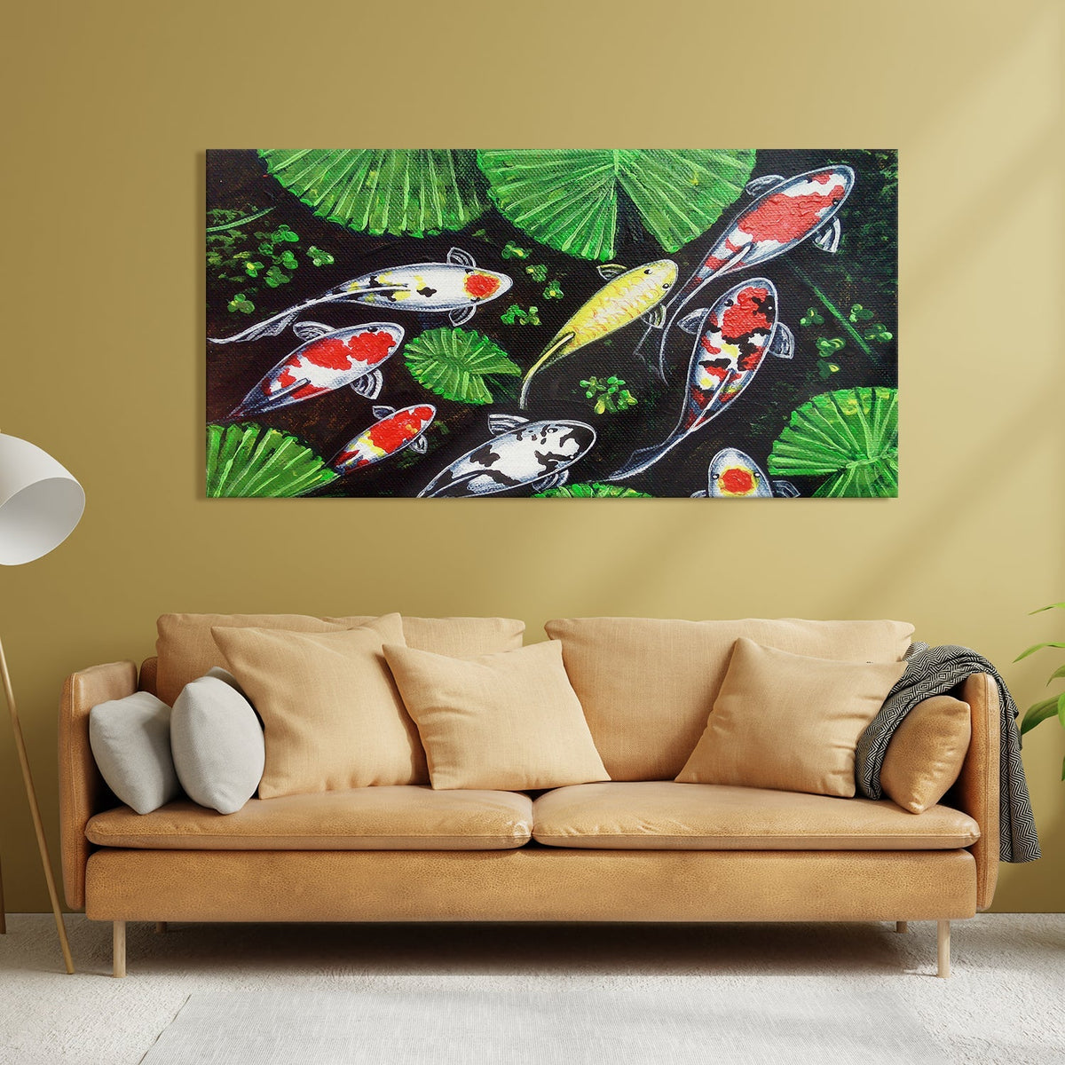 Feng Shui Koi Fish Canvas Painting Framed For Living Room Wall Decoration