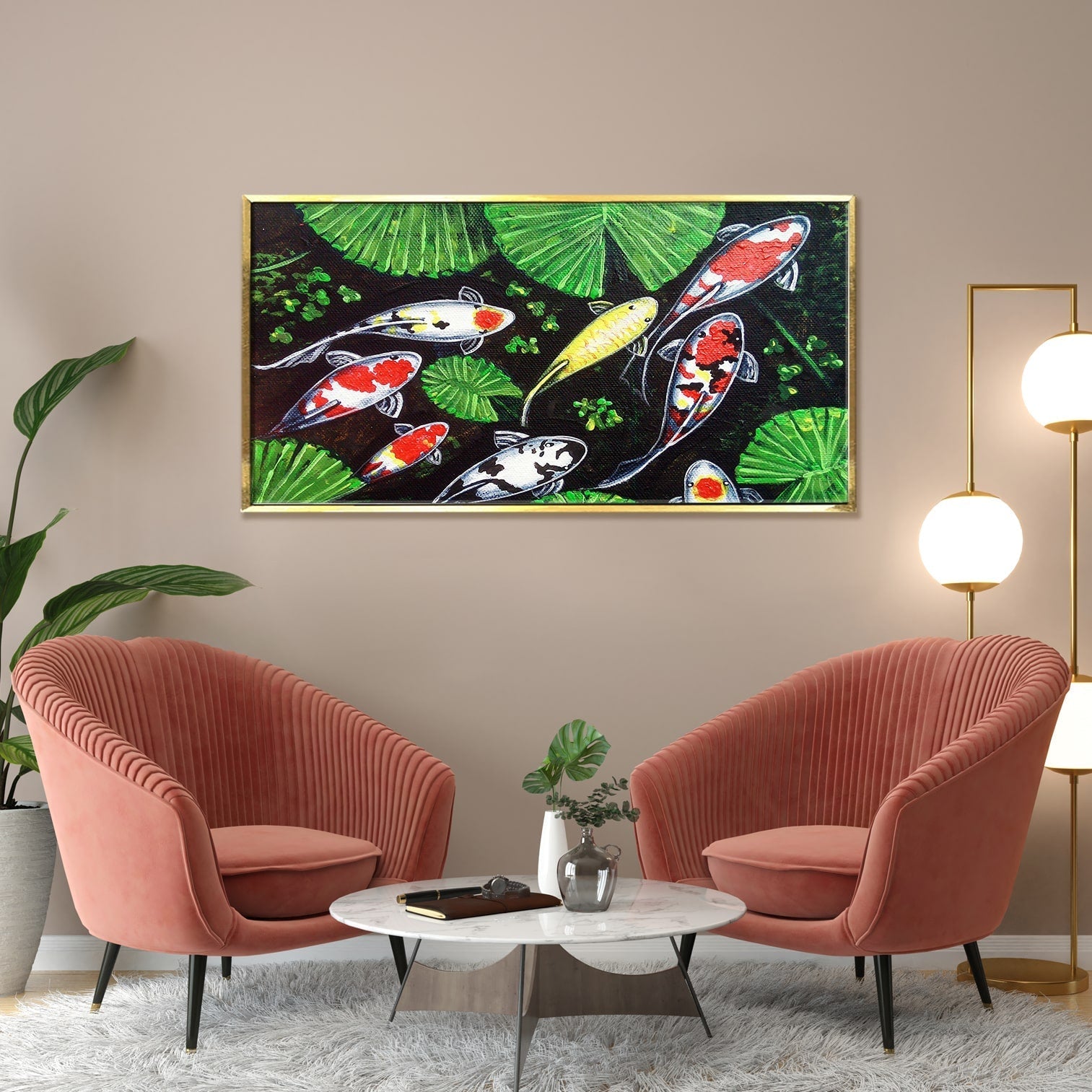 Feng Shui Koi Fish Canvas Painting Framed For Living Room Wall Decoration