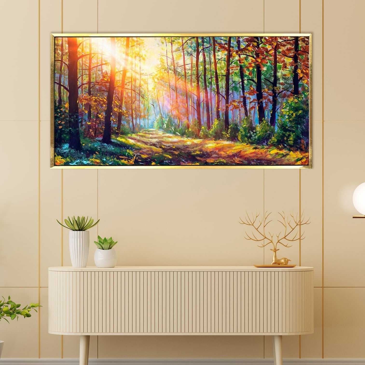 Forest Vastu Canvas Painting Framed For Living Rooms Wall decoration (18x36 Inch)