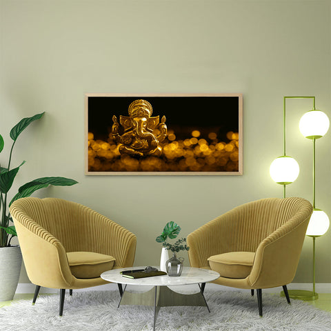 Lord Golden Ganesha Religious Canvas Wall Painting