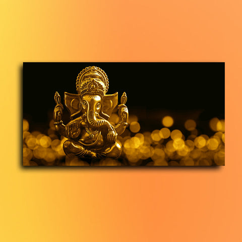 Lord Golden Ganesha Religious Canvas Wall Painting