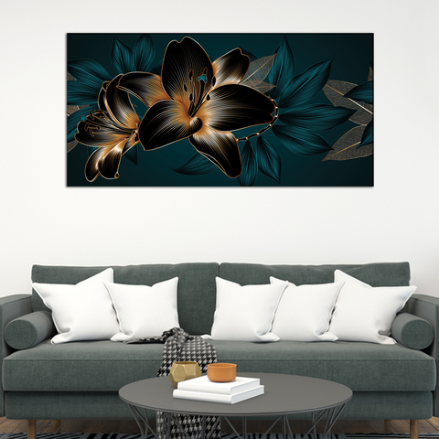 Golden lilies Flowers Canvas Print Wall Painting