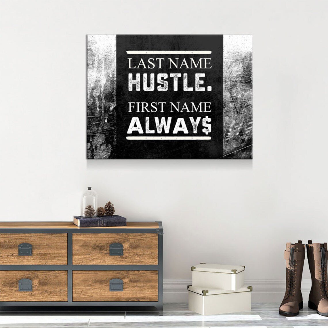 Hustle Inspirational Canvas Framed Posters With Motivational Quotes in Large Size for Office and Startups.