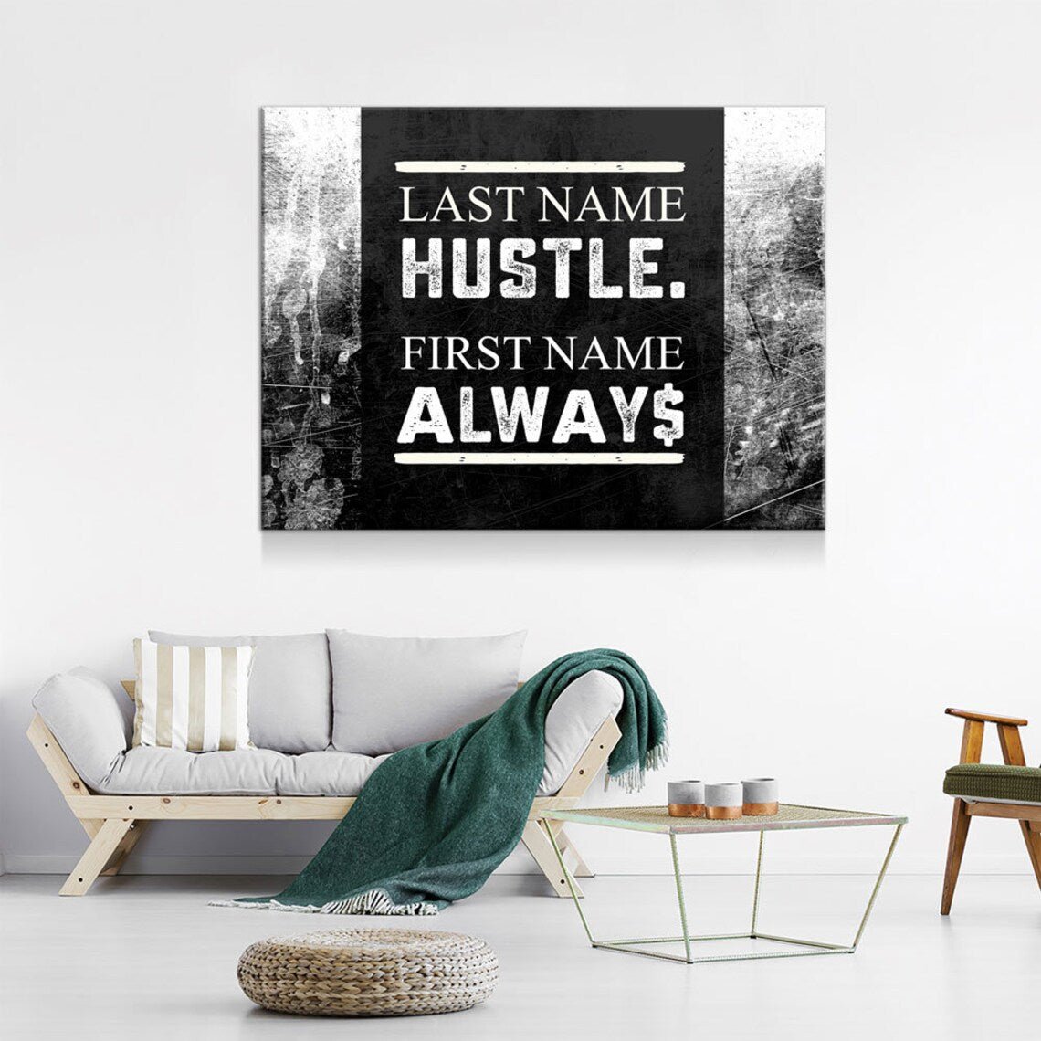 Hustle Inspirational Canvas Framed Posters With Motivational Quotes in Large Size for Office and Startups.