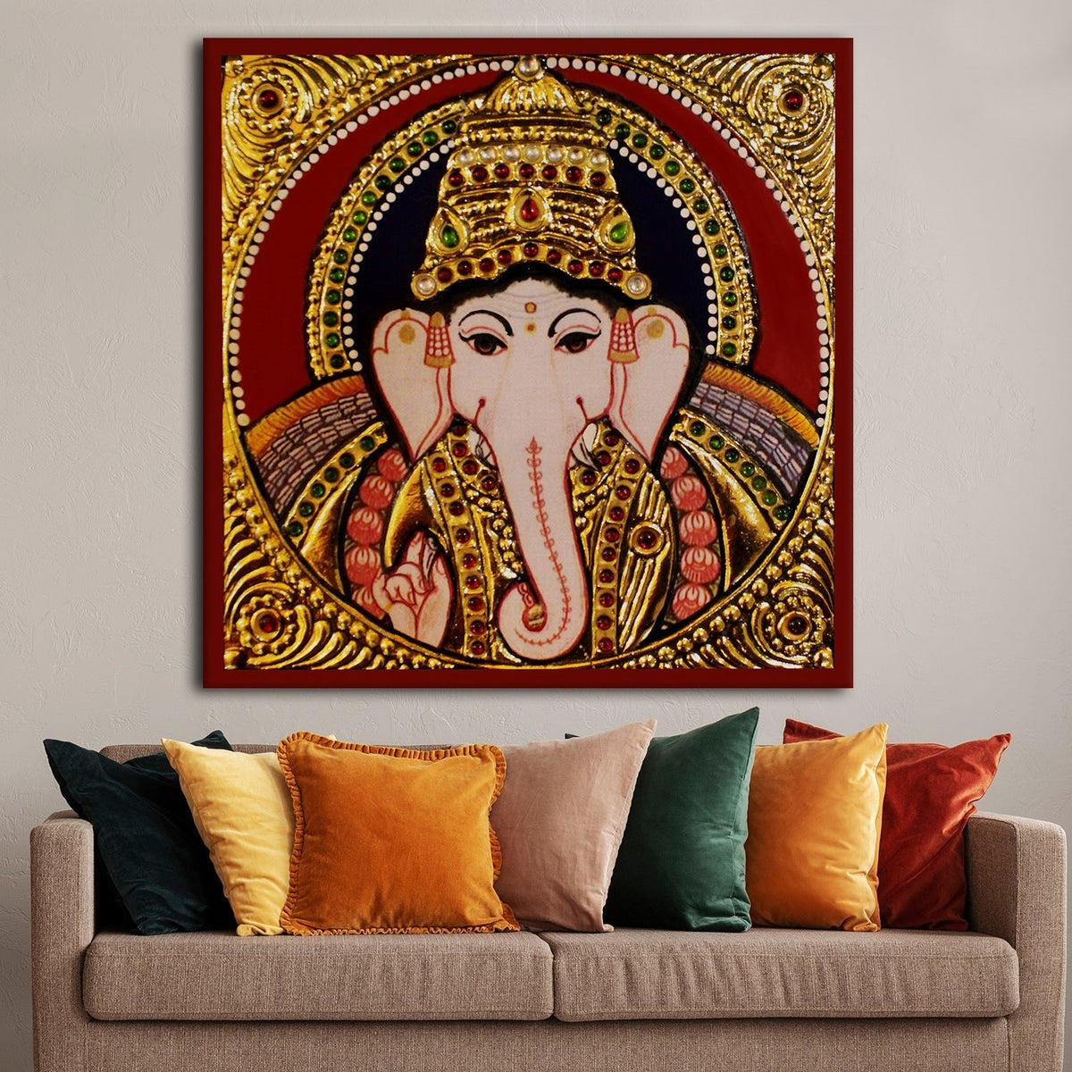 Indian Ethnic Tanjore Canvas Painting For Living Room and Office Wall Decoration