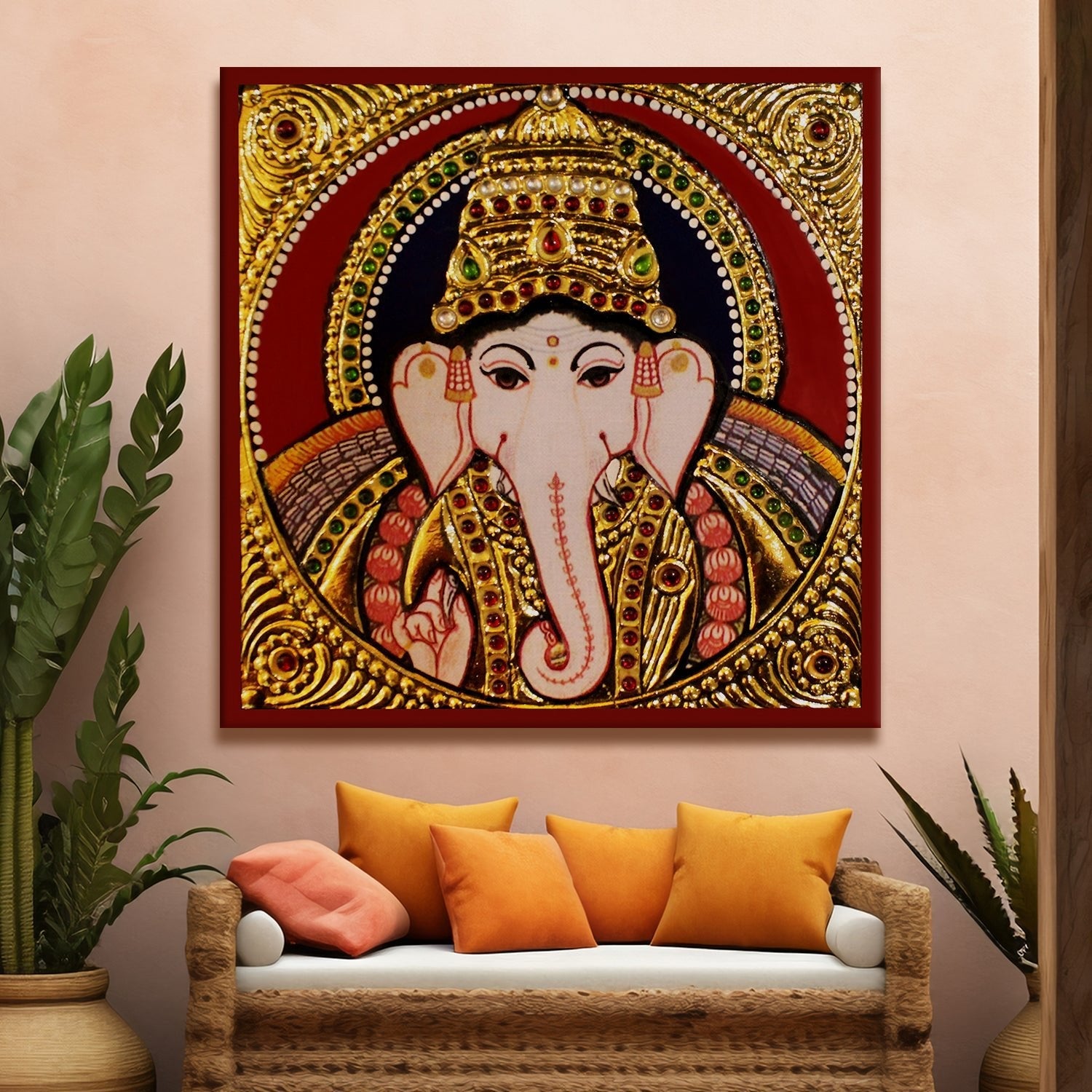 Indian Ethnic Tanjore Canvas Painting For Living Room and Office Wall Decoration