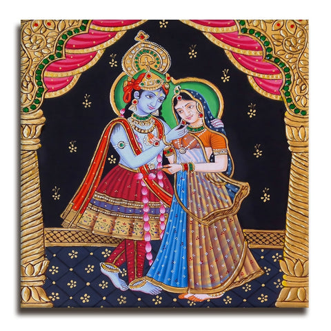 Indian Ethnic Tanjore Wall Art Canvas Painting For Bedroom Wall Decoration