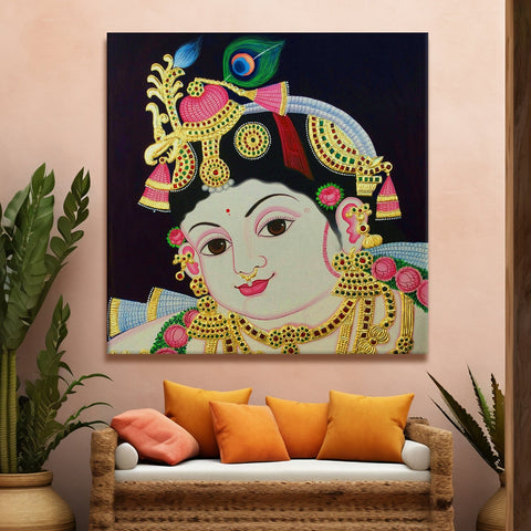 Indian Ethnic Tanjore Wall Art Large Size Canvas Painting For Home Decor Ready To Hang Art