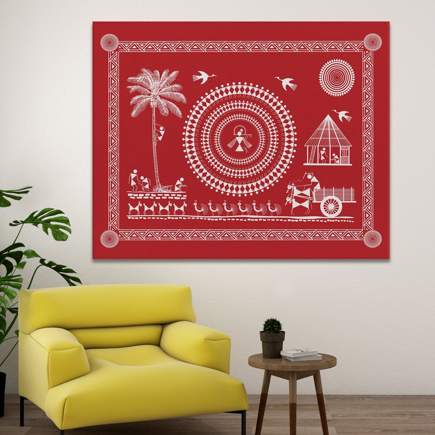 Indian Ethnic Warli Wall Art Large Size Canvas Painting For Home Decoration