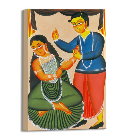 Indian Kalighat Wall Art Large Size Canvas Painting For Home and Office Wall decoration