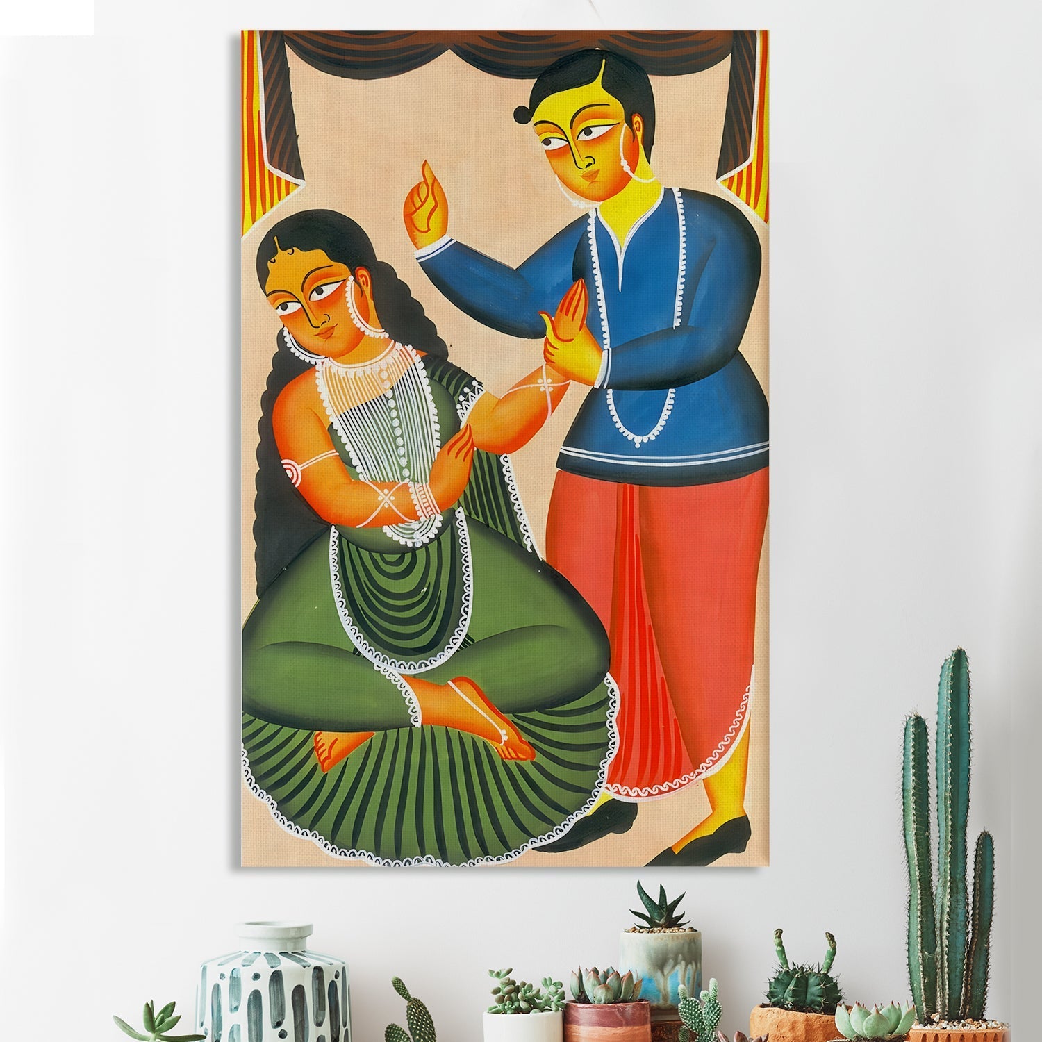 Indian Kalighat Wall Art Large Size Canvas Painting For Home and Office Wall decoration