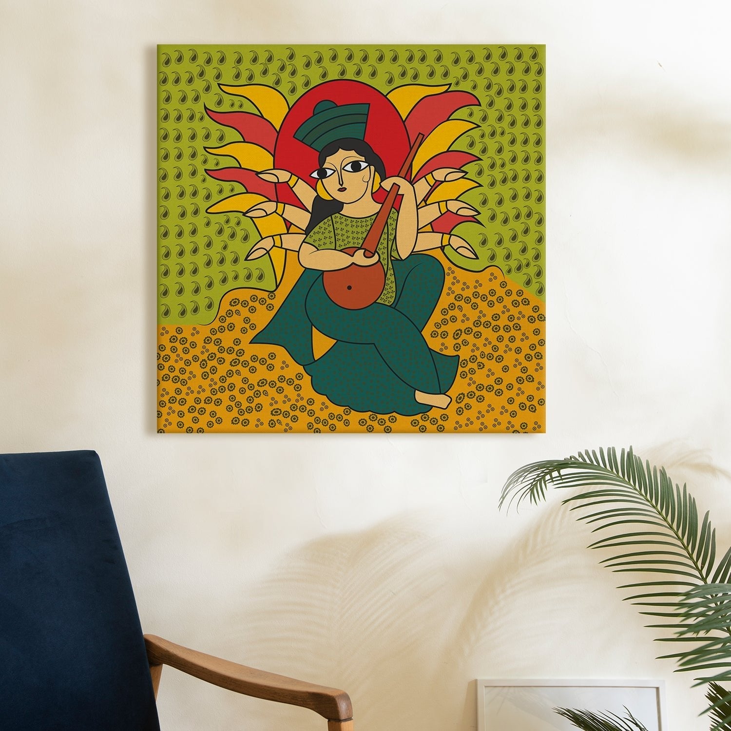 Indian Kalighat Wall Art Large Size Canvas Painting For Home Decor Ready To Hang Art