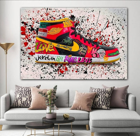 Jordan Graffiti Canvas Wall Art, Air Jordan Canvas Wall Art, Jordan 1 Graffiti Canvas, Modern Graffiti Canvas