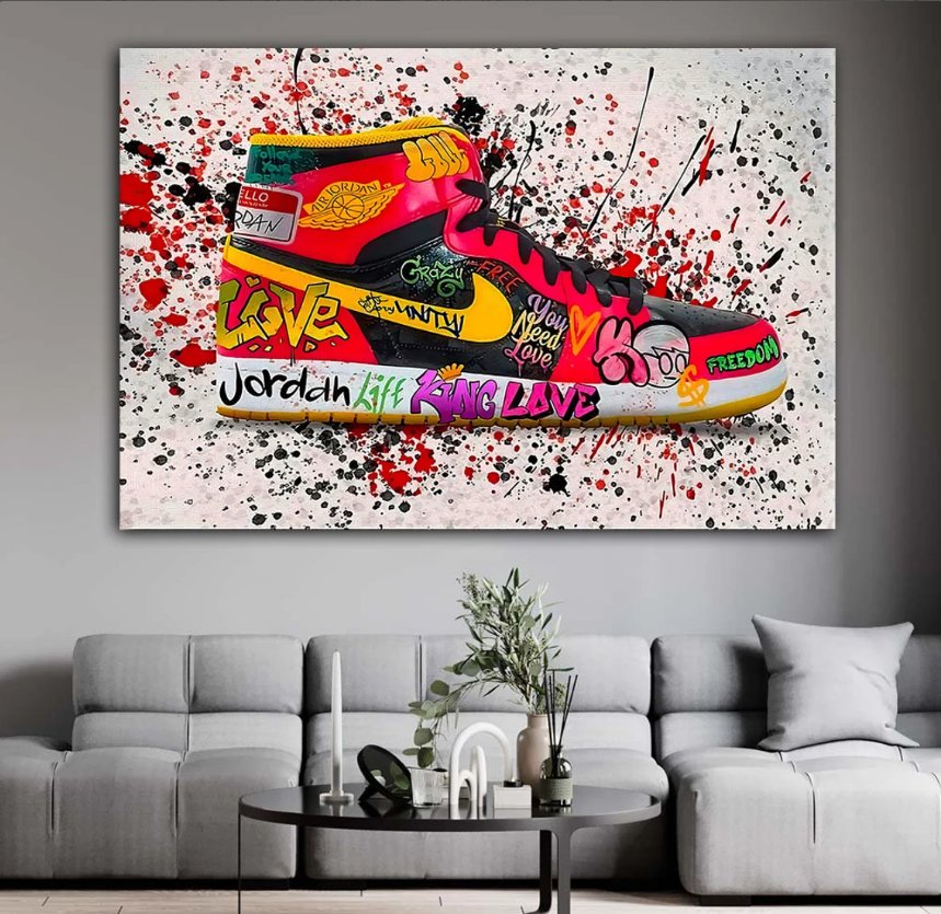 Jordan Graffiti Canvas Wall Art, Air Jordan Canvas Wall Art, Jordan 1 Graffiti Canvas, Modern Graffiti Canvas