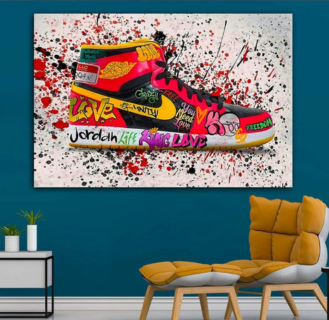 Jordan Graffiti Canvas Wall Art, Air Jordan Canvas Wall Art, Jordan 1 Graffiti Canvas, Modern Graffiti Canvas