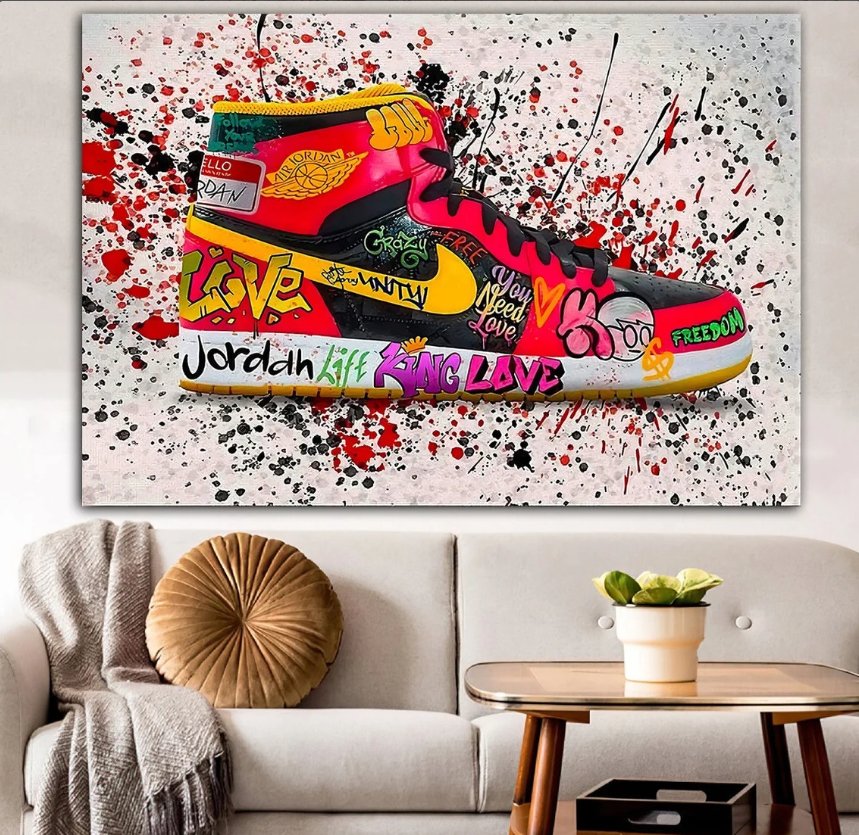 Jordan Graffiti Canvas Wall Art, Air Jordan Canvas Wall Art, Jordan 1 Graffiti Canvas, Modern Graffiti Canvas