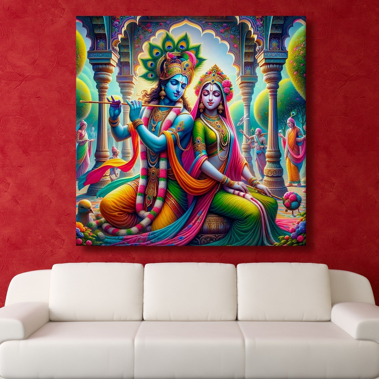 Krishna and Radha Wall Art Canvas Paintings Framed on Wood