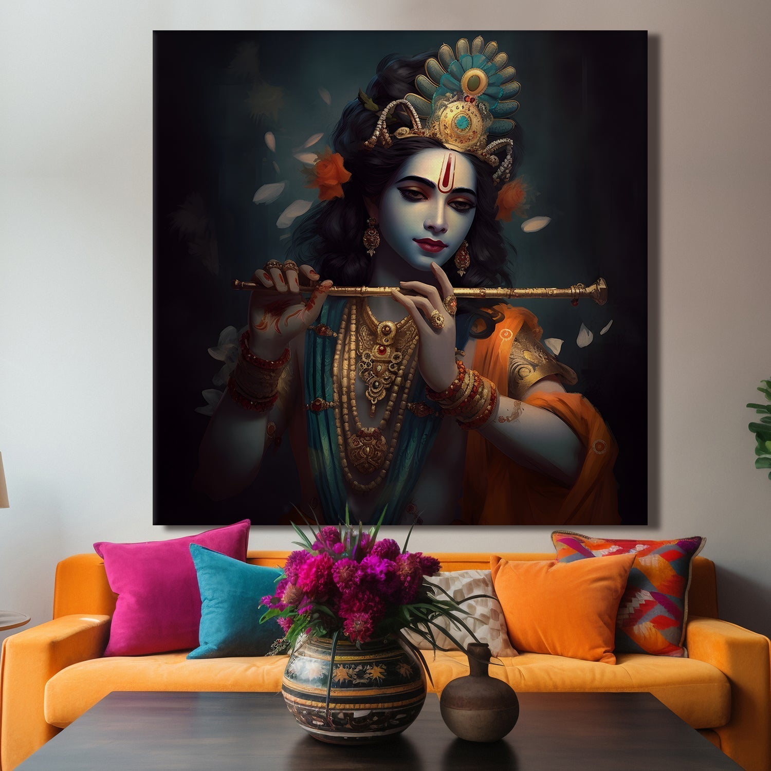 Krishna and Radha Wall Art Canvas Paintings Framed on Wood