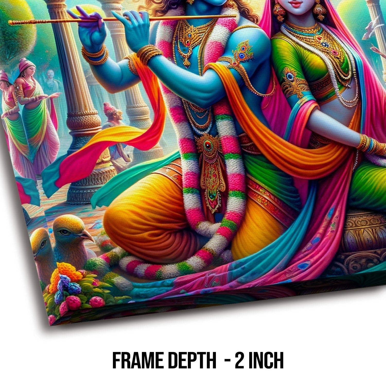 Krishna and Radha Wall Art Canvas Paintings Framed on Wood