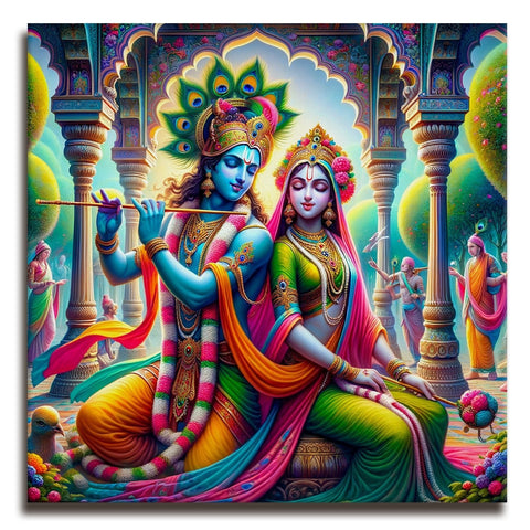 Krishna and Radha Wall Art Canvas Paintings Framed on Wood