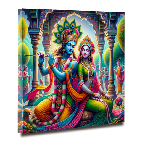 Krishna and Radha Wall Art Canvas Paintings Framed on Wood