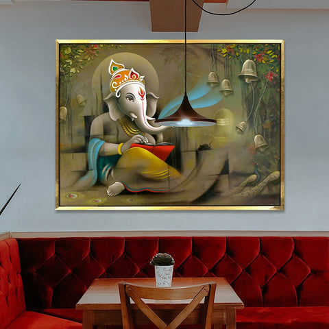 Large sized framed Lord Ganesha canavs painting for home and office. (GNWA01)