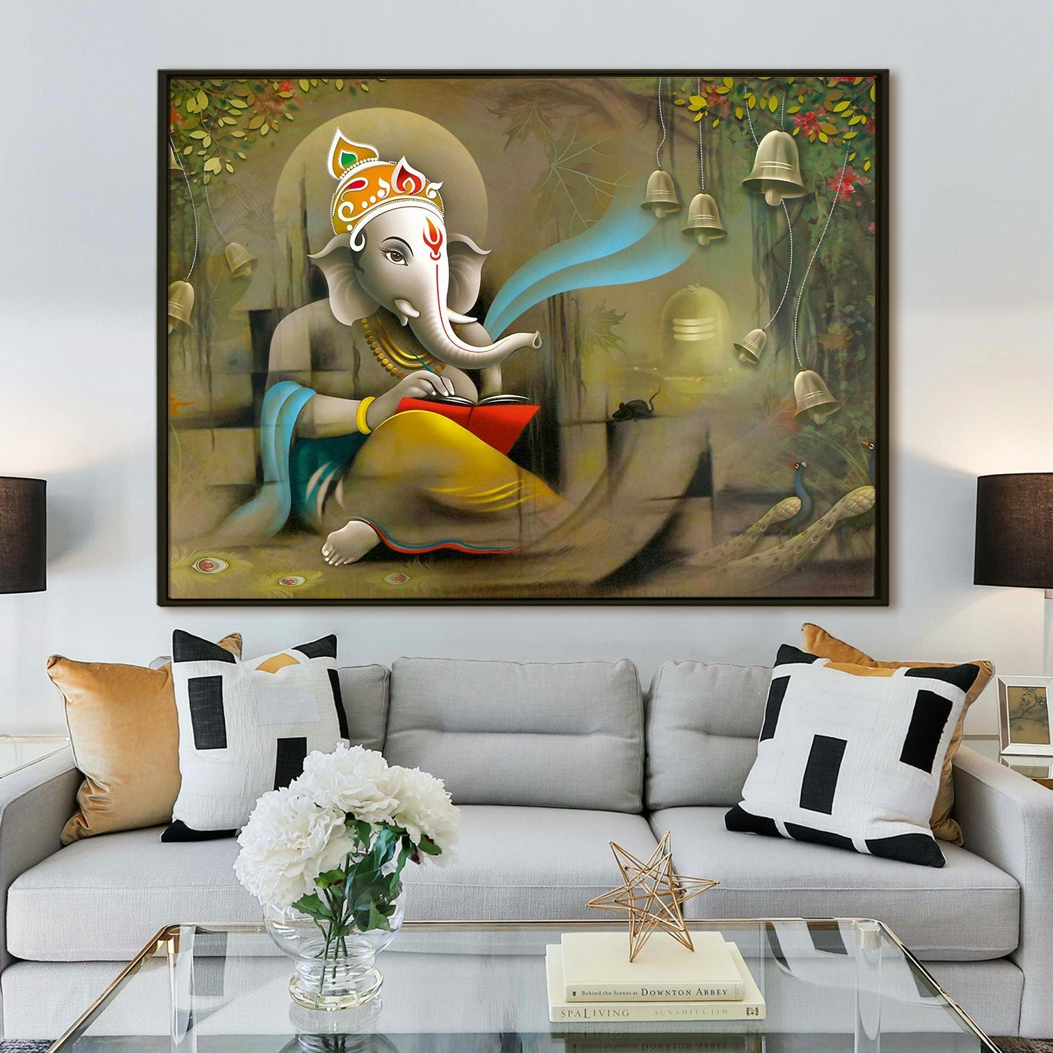 Large sized framed Lord Ganesha canavs painting for home and office. (GNWA01)