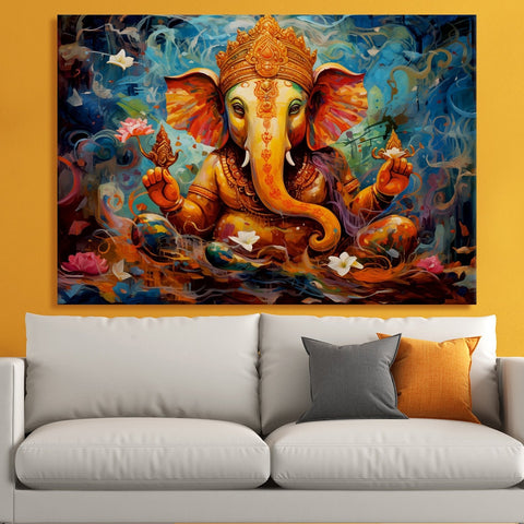 Large sized framed Lord Ganesha canavs painting for home and office. (GNWA02)