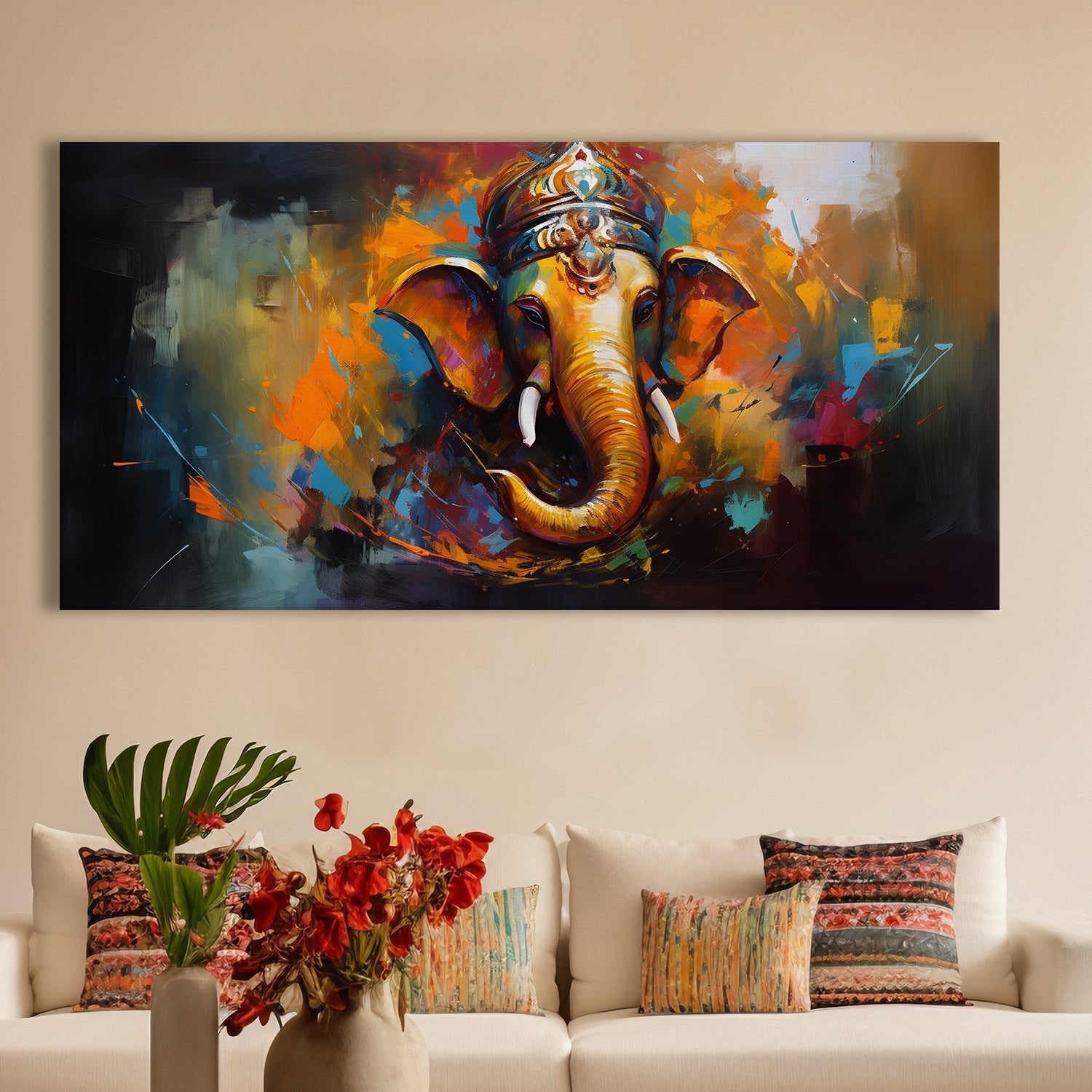 Lord Ganesha Canvas Painting Framed For Home and office Wall decoration