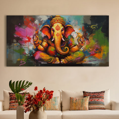 Lord Ganesha Canvas Painting Framed For Home and office Wall decoration