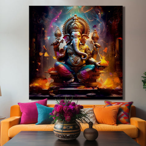 Lord Ganesha Canvas Painting Framed For Home and office Wall decoration