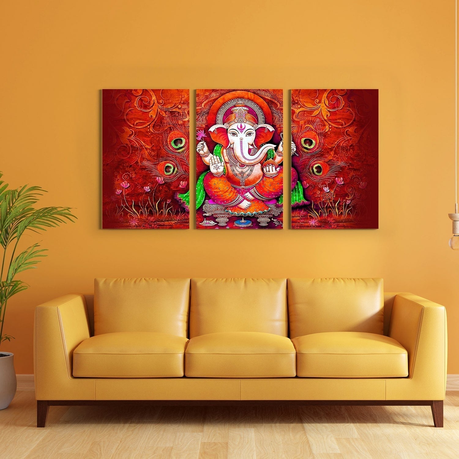 Lord Ganesha Wall Art 3 Split Panels Canvas Paintings For Home and Office Wall Decoration