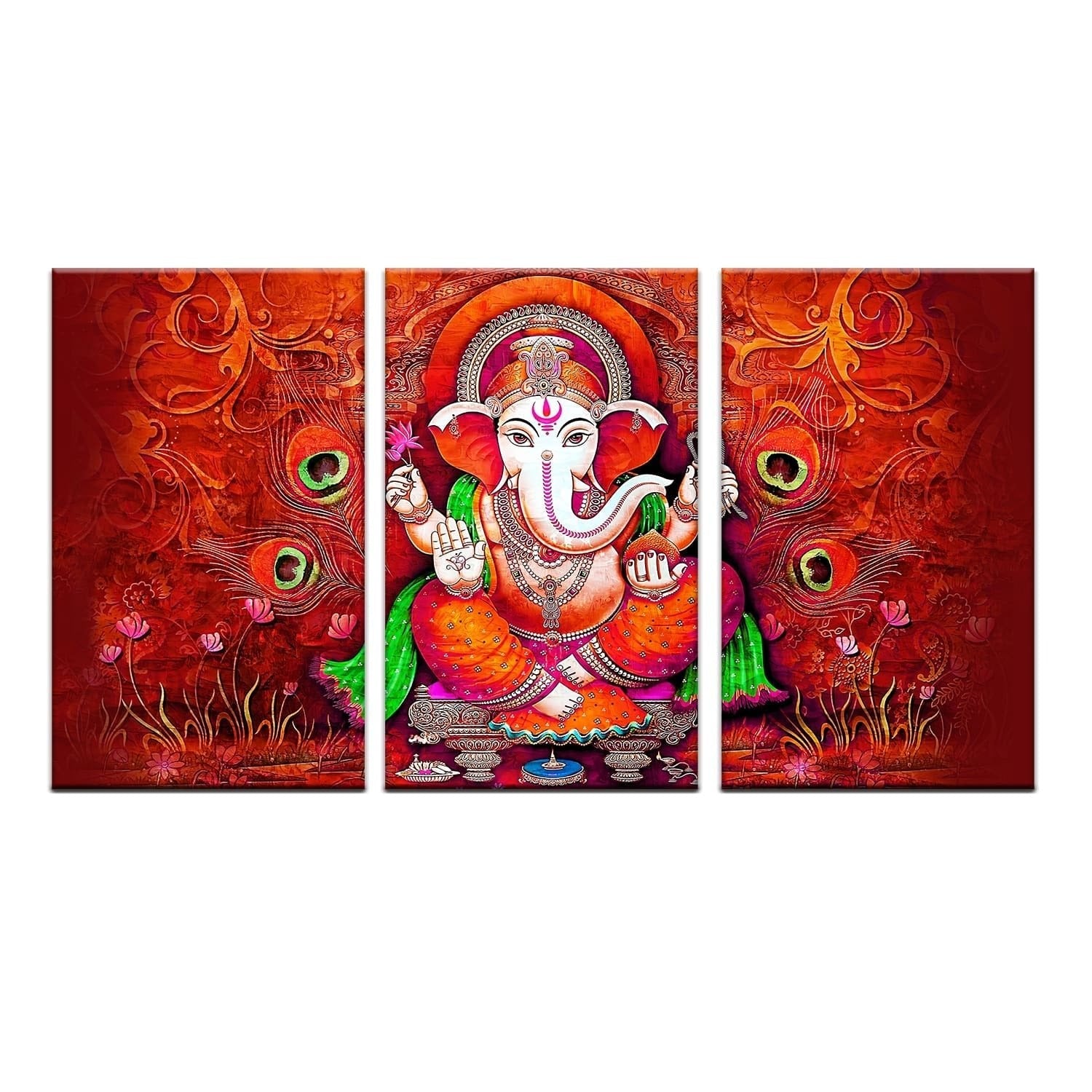 Lord Ganesha Wall Art 3 Split Panels Canvas Paintings For Home and Office Wall Decoration