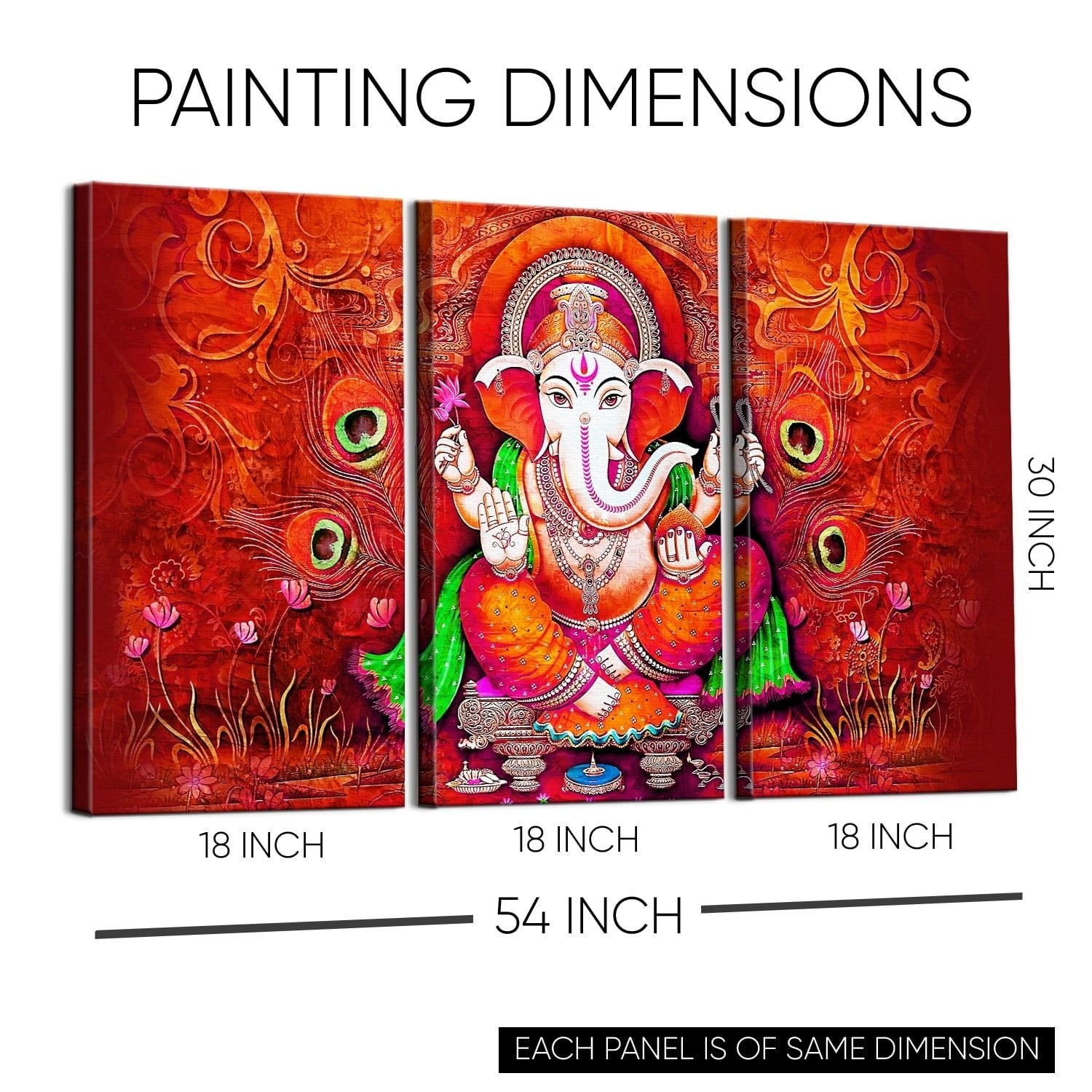 Lord Ganesha Wall Art 3 Split Panels Canvas Paintings For Home and Office Wall Decoration