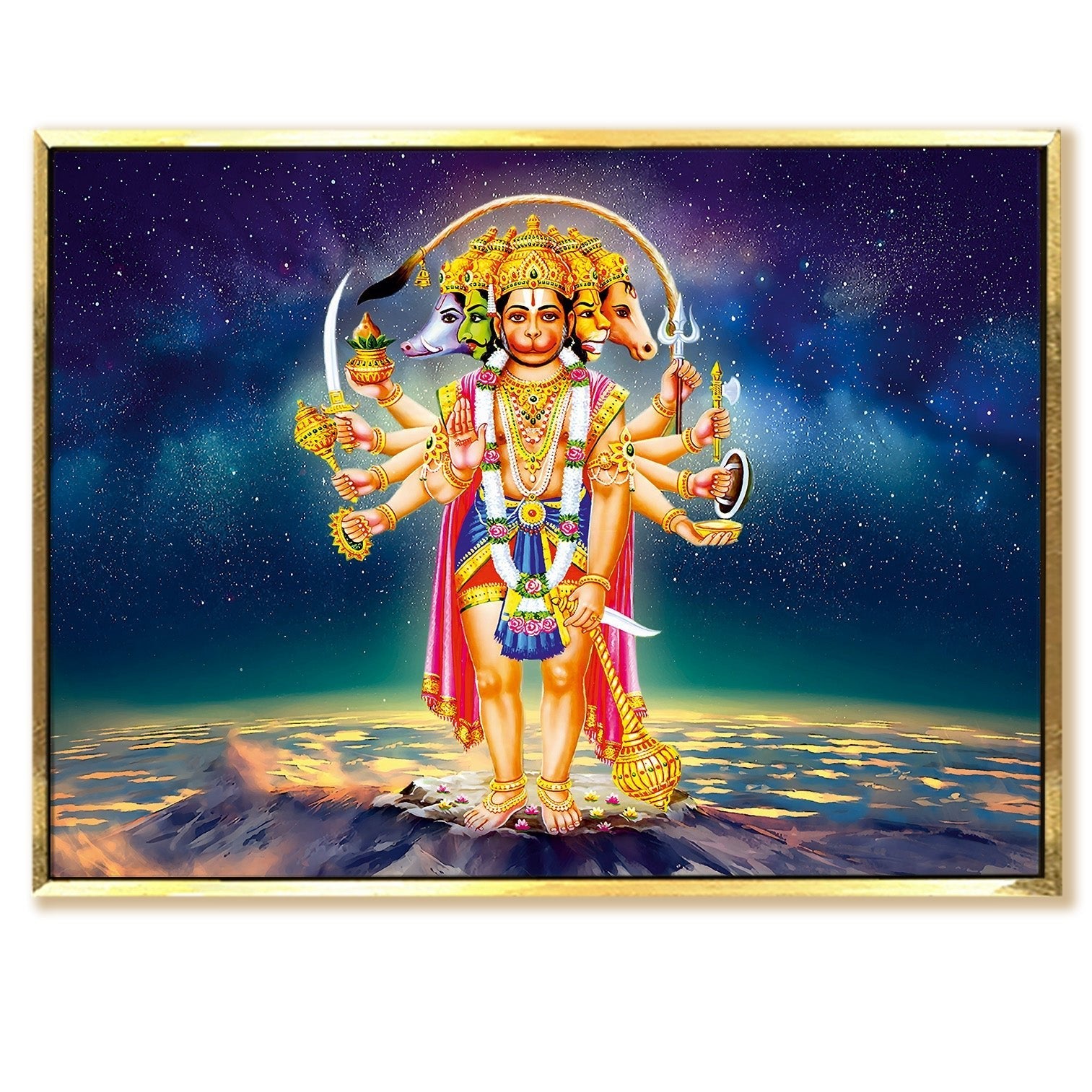 Lord Hanuman Bajrang Bali Divine Large Wall Art - Devotional Artwork Unique Religious Canvas Framed Paintings Modern Art For Living Room Bedroom Office Decor. (BBWA01)