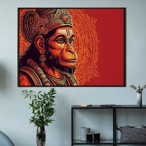 Lord Hanuman Bajrang Bali Divine Large Wall Art - Devotional Artwork Unique Religious Canvas Framed Paintings Modern Art For Living Room Bedroom Office Decor. (BBWA02)