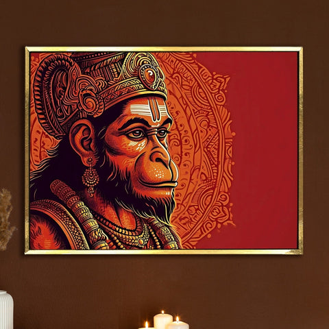 Lord Hanuman Bajrang Bali Divine Large Wall Art - Devotional Artwork Unique Religious Canvas Framed Paintings Modern Art For Living Room Bedroom Office Decor. (BBWA02)