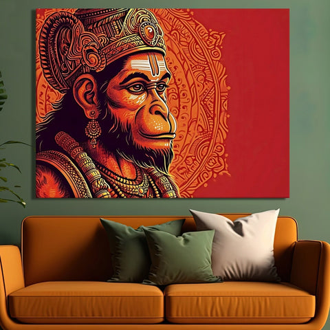 Lord Hanuman Bajrang Bali Divine Large Wall Art - Devotional Artwork Unique Religious Canvas Framed Paintings Modern Art For Living Room Bedroom Office Decor. (BBWA02)