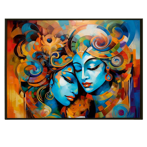 Lord Radha Krishna Divine Large Wall Art - Devotional Artwork Unique Religious Canvas Framed Paintings Modern Art For Living Room Bedroom Office Decor. (RKWA01)