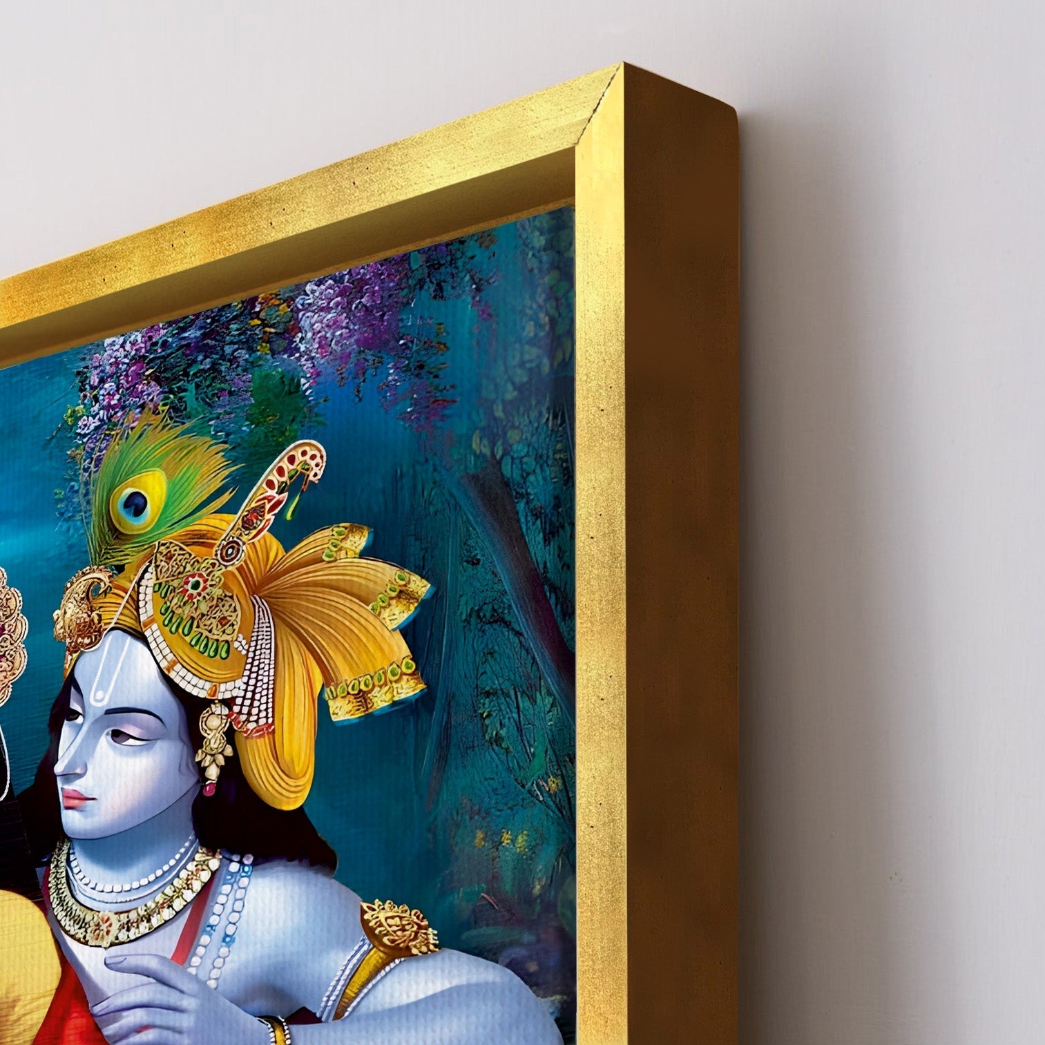 Lord Radha Krishna Divine Large Wall Art - Devotional Artwork Unique Religious Canvas Framed Paintings Modern Art For Living Room Bedroom Office Decor. (RKWA02)