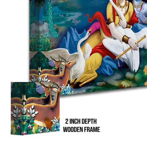 Lord Radha Krishna Divine Large Wall Art - Devotional Artwork Unique Religious Canvas Framed Paintings Modern Art For Living Room Bedroom Office Decor. (RKWA02)