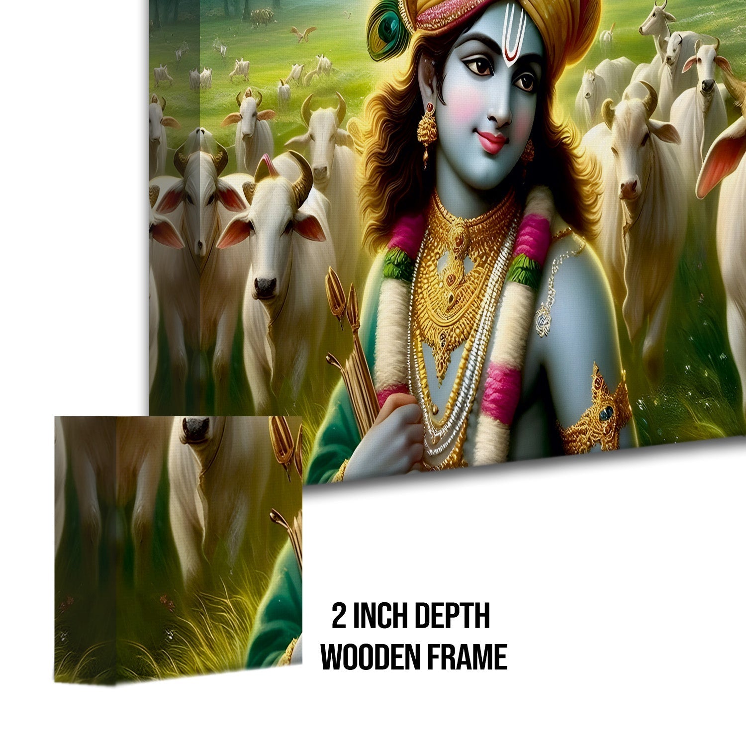 Lord Radha Krishna Divine Large Wall Art - Devotional Artwork Unique Religious Canvas Framed Paintings Modern Art For Living Room Bedroom Office Decor. (RKWA03)