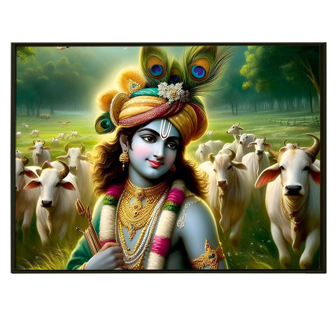 Lord Radha Krishna Divine Large Wall Art - Devotional Artwork Unique Religious Canvas Framed Paintings Modern Art For Living Room Bedroom Office Decor. (RKWA03)