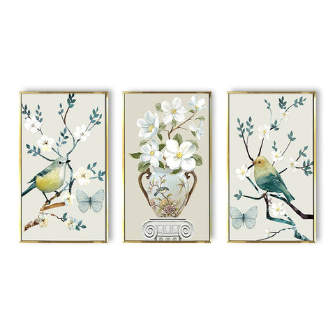 Luxury Birds and Flowers Canvas Painting framed For Living Room Wall decoration