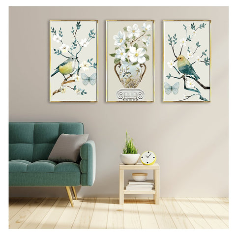 Luxury Birds and Flowers Canvas Painting framed For Living Room Wall decoration