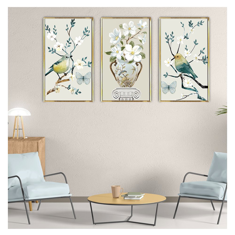 Luxury Birds and Flowers Canvas Painting framed For Living Room Wall decoration