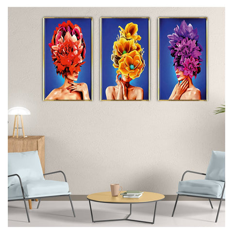 Luxury Flower Women Canvas Painting Framed For Living Room Wall Decoration