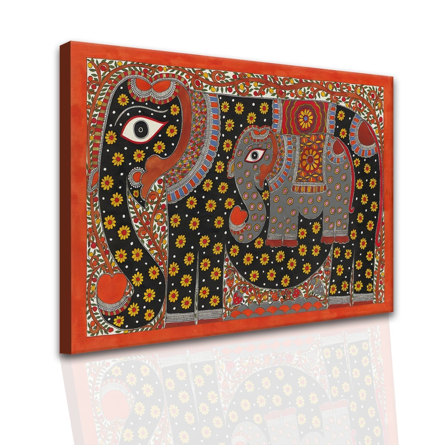 Madhubani Elephant Canvas Painting For Home and Hotels For Wall Decoration