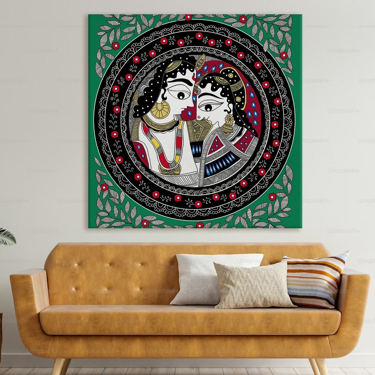 Madhubani Ethnic Canvas Painting For Living Room Wall Decoration