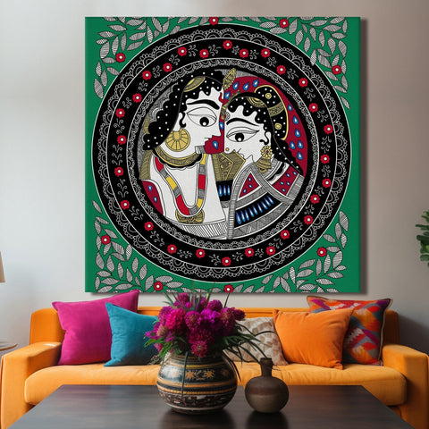 Madhubani Ethnic Canvas Painting For Living Room Wall Decoration